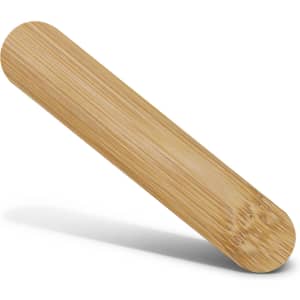 A bamboo nail file with a smooth, natural finish and rounded edges, featuring a light brown colour.