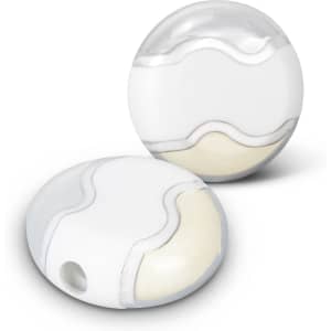 A white pencil sharpener with eraser, featuring a smooth, rounded design and a small hole for easy sharpening.