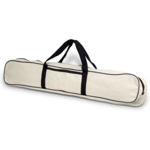 A cricket set bag in cream with black straps, designed for carrying cricket equipment, featuring a logo.
