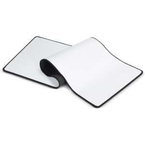 A white gaming mat with a black edge, designed for use on office or business counters.