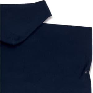 A navy blue hooded towel featuring a large hood, with a simple design and a discreet logo.