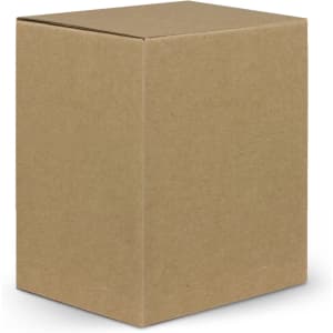 A plain brown cardboard box, square in shape, featuring a smooth surface and no visible branding or text.