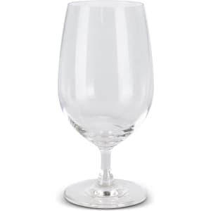 A clear, elegant beer glass with a stem and a wide bowl, showcasing a sleek design.