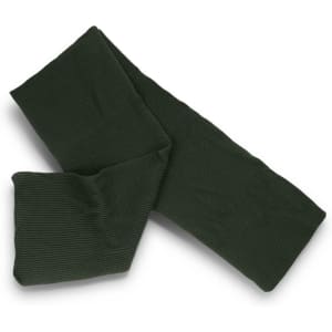 A green, ribbed Denali scarf in a simple, elegant design with a brand logo.