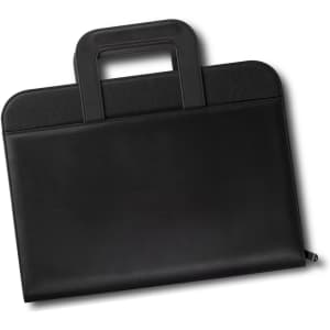 A black travel portfolio case featuring a handle and sleek design, suitable for office and business use.