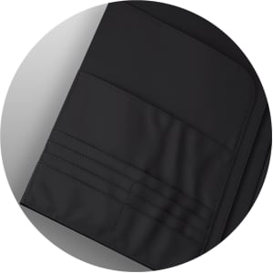 A black Lancester Portfolio featuring multiple pockets and a textured surface. It includes a logo.