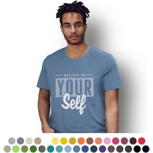 A unisex TRENDSWEAR Element T-shirt in blue, with a graphic design and a logo at the bottom.