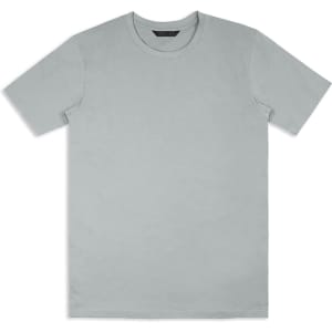 A light grey unisex T-shirt with a simple design and a logo on the tag.