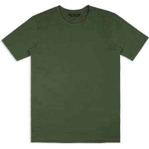 A green unisex T-shirt featuring a simple design and a crew neckline, with a logo on the label.