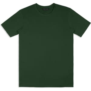 A green unisex T-shirt with a simple design and a round neckline, featuring a logo.