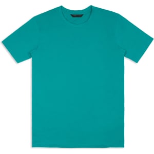 A vibrant teal unisex t-shirt with a classic crew neck design and short sleeves. It has a logo on the label.