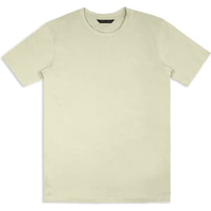 A pastel green unisex T-shirt with short sleeves and a plain design, featuring a logo on the label.