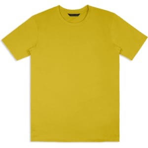A yellow unisex T-shirt with a standard crew neckline and short sleeves. It features a logo.