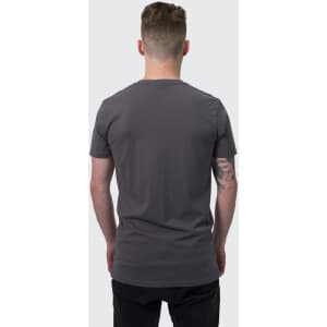 A men's grey T-shirt featuring a simple design and a logo on the back. Suitable for casual wear.
