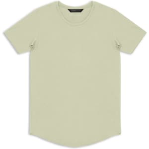 A light green men's T-shirt with a round neckline and short sleeves. It features a branded label.