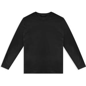 A black long sleeve crew shirt featuring a simple and sleek design, with a logo on the front.
