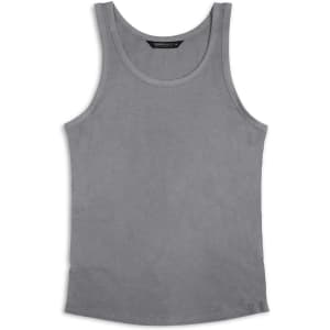 A grey women's tank top with a classic singlet design and a logo at the neckline.