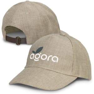 A beige cap with a curved brim featuring a subtle logo on the front and an adjustable strap at the back.