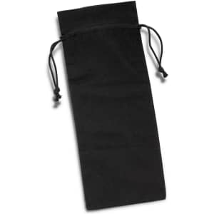 A black cotton drawstring bag with two ties at the top, featuring a simple design and no visible branding.