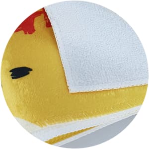 A textured sports towel in yellow and white, featuring a design and a stitched edge, with a logo visible.