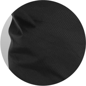 A close-up of a textured black fabric, featuring a subtle geometric pattern. The material appears lightweight and durable.