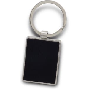 A rectangular key ring in silver with a black textured surface and a circular keyring attachment.