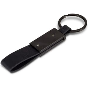 A black Stanton Key Ring featuring a sleek design with a metallic finish and a keyring attachment.