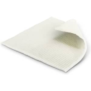 A white dish cloth with a textured surface, slightly folded at one corner. It features a simple, functional design.