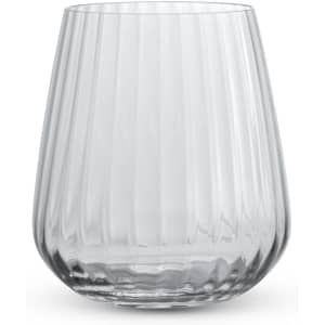 A clear, ribbed glass tumbler with a stemless design, ideal for serving beverages.
