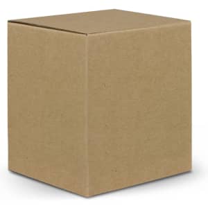 A plain brown cardboard box with a square shape, featuring a lid.