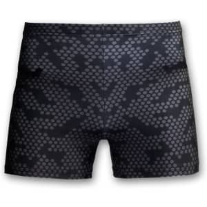 Black women's volleyball shorts featuring a textured, patterned design and a logo. Ideal for sports uniforms.