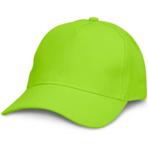 A bright green cap with a rounded crown and a curved visor. It features a logo on the front.