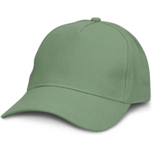 A green cap with a curved brim and a logo on the front. The design features a six-panel structure.