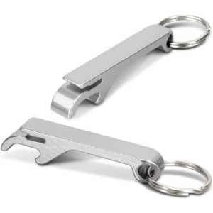 A drink bottle opener key ring in stainless steel, featuring a sleek, minimalist design with a keyring attachment.
