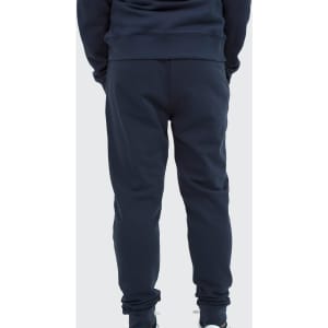 Unisex sweatpants in navy blue, featuring a fitted design and elastic cuffs. Includes a logo on the back.