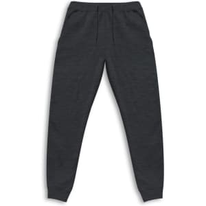 Unisex sweatpants in dark grey with an elastic waistband and pockets. Features a simple logo on the front.