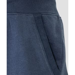 Dark navy unisex sweatpants featuring a side pocket and elastic waistband, with a subtle logo detail.