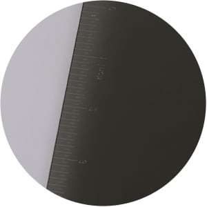 A black ruler clipboard featuring a clear measuring ruler on the edge, with a logo visible.