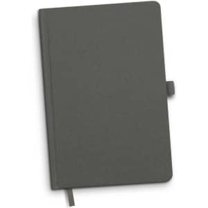 A grey Petros Stone Paper Notebook with a textured cover and an elastic closure. It includes a ribbon bookmark.