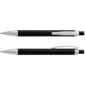 A metal guilloche pen in black with silver accents, featuring a textured grip and a clip.