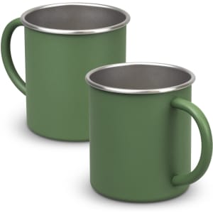 A green Campster Mug made of metal with a stainless steel rim and a sturdy handle, suitable for beverages.