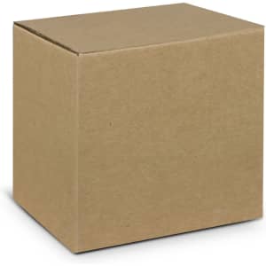 A plain brown cardboard box with a square shape and sealed flaps. No branding is visible.