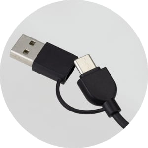 A black Bamboo Triple Connector Cable with USB and Micro USB connectors. It features a sleek, minimalist design.