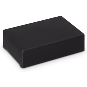 A black rectangular box with a smooth finish, suitable for packaging accessories or products.