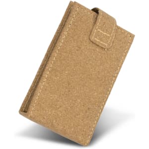 A cork manicure set featuring a natural tan cork case with a flap closure, showcasing eco-friendly materials.