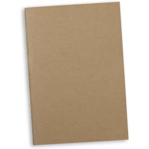 A brown soft cover notebook with a simple design, featuring a plain textured exterior and a logo.