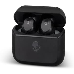 Black Skullcandy Mod TWS earbuds in a closed charging case, featuring a subtle logo on the case.