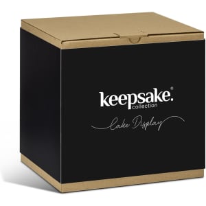 A black box with a kraft lid featuring the Keepsake logo, labelled as a Cake Display.