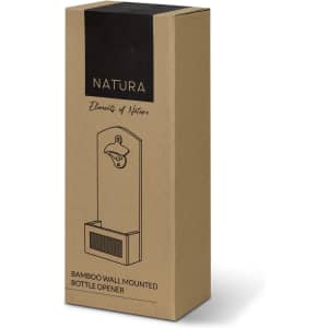 A drink bottle opener in a beige cardboard box featuring a bamboo design and a branding logo.