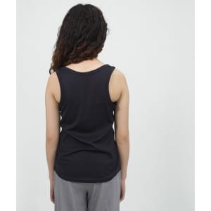 A women's sports tank top in black, featuring a simple sleeveless design and a smooth back.